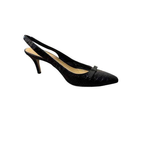 KATE SPADE NY BLACK CROC LEATHER BOW SLINGBACKS HEELS SZ 8 - Picture 1 of 3